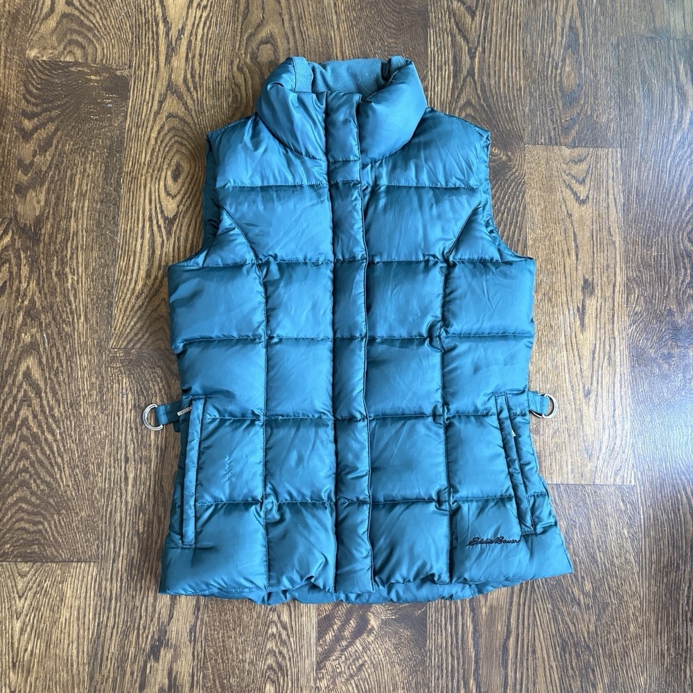 Eddie Bauer Premium Goose Down Puffer Vest Women XS Teal Green Quilted 09